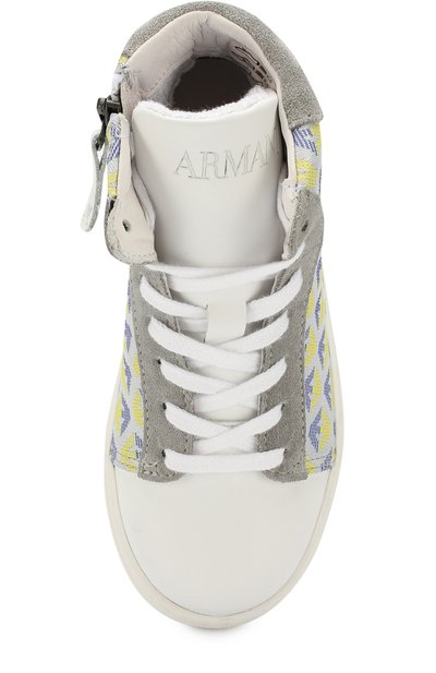 Высокие кожаные кеды с текстильной отделкой EMPORIO ARMANI, арт. 405514/CC100/35-40, фото 4