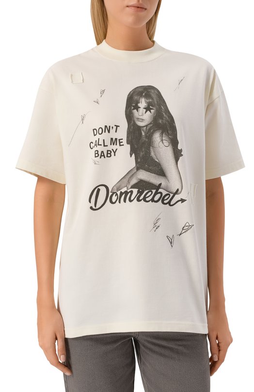 Хлопковая футболка DOMREBEL CALL ME T-SHIRT Кремовый  CALL ME T-SHIRT Фото 3