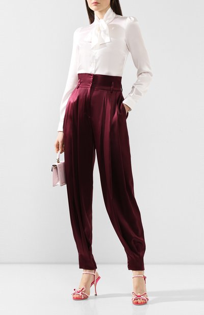 Шелковые брюки DOLCE & GABBANA бордового цвета по цене 125500 руб., арт. FTBNYT/FUAEB, фото 2 Шелковые брюки DOLCE & GABBANA, арт. FTBNYT/FUAEB, фото 2