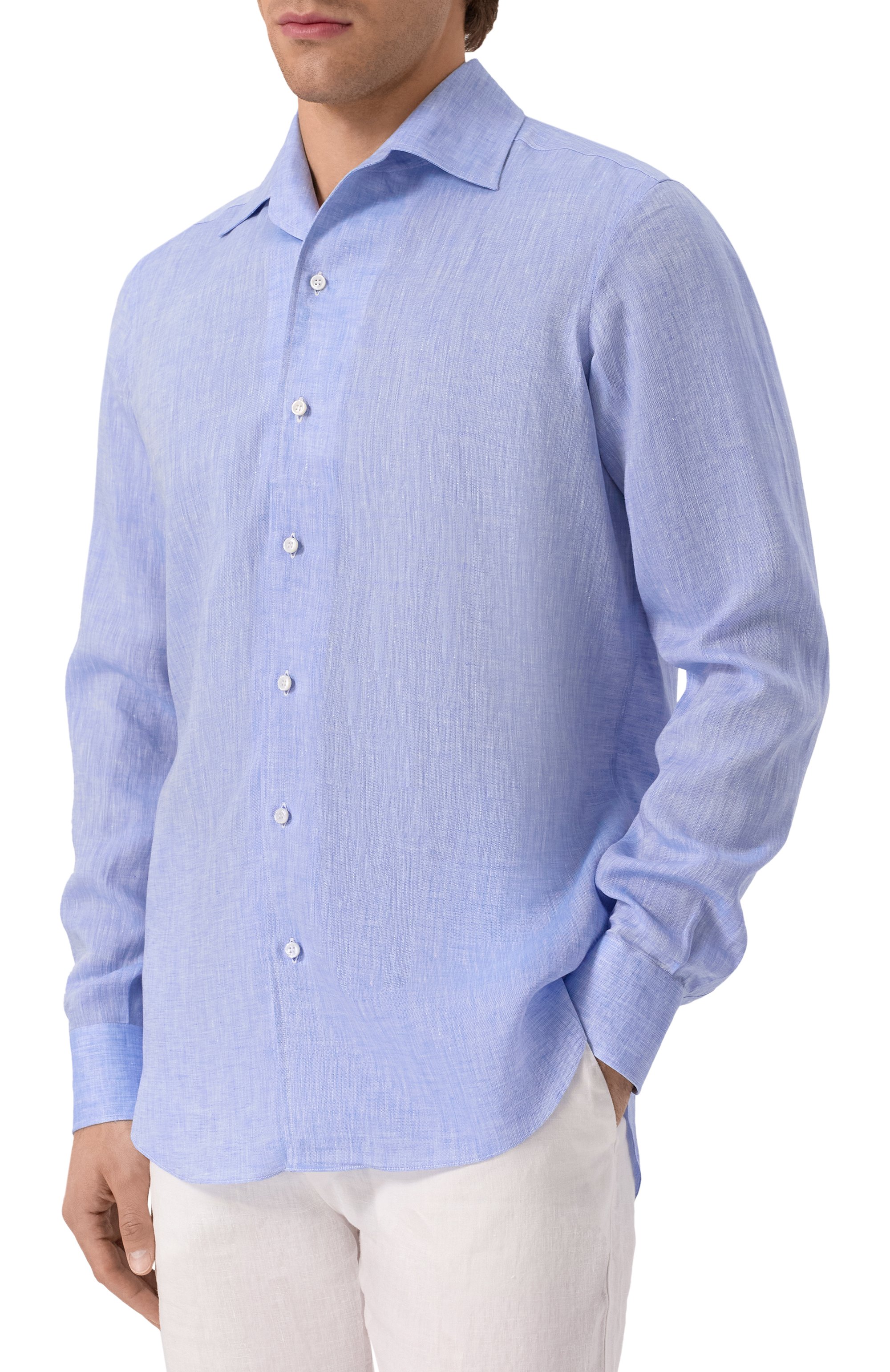 Льняная рубашка MVST голубого цвета по цене 65900 руб., арт. M0RBIDA/R0BERT0/R0UND/F3411308-LINEN, фото 3 Льняная рубашка MVST, арт. M0RBIDA/R0BERT0/R0UND/F3411308-LINEN, фото 3