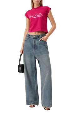 Женская хлопковая футболка BALENCIAGA фуксия цвета, арт. 807341/TRVH3 | Фото 2 (Длина (для топов): Стандартные; Материал сплава: Проставлено; Драгоценные камни: Проставлено; Рукава: Короткие; Принт: С принтом; Стили: Кэжуэл; Материал внешний: Хлопок)