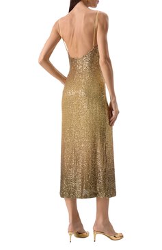 Женское платье с отделкой пайетками IN THE MOOD FOR LOVE золотого цвета, арт. RS2500100003 | Фото 4 (Длина Ж (юбки, платья, шорты): Миди; Драгоценные камни: Проставлено; Материал сплава: Проставлено; Женское Кросс-КТ: Платье-одежда; Случай: Вечерний; Рукава: На бретелях; Стили: Гламурный; Материал внешний: Синтетический материал)
