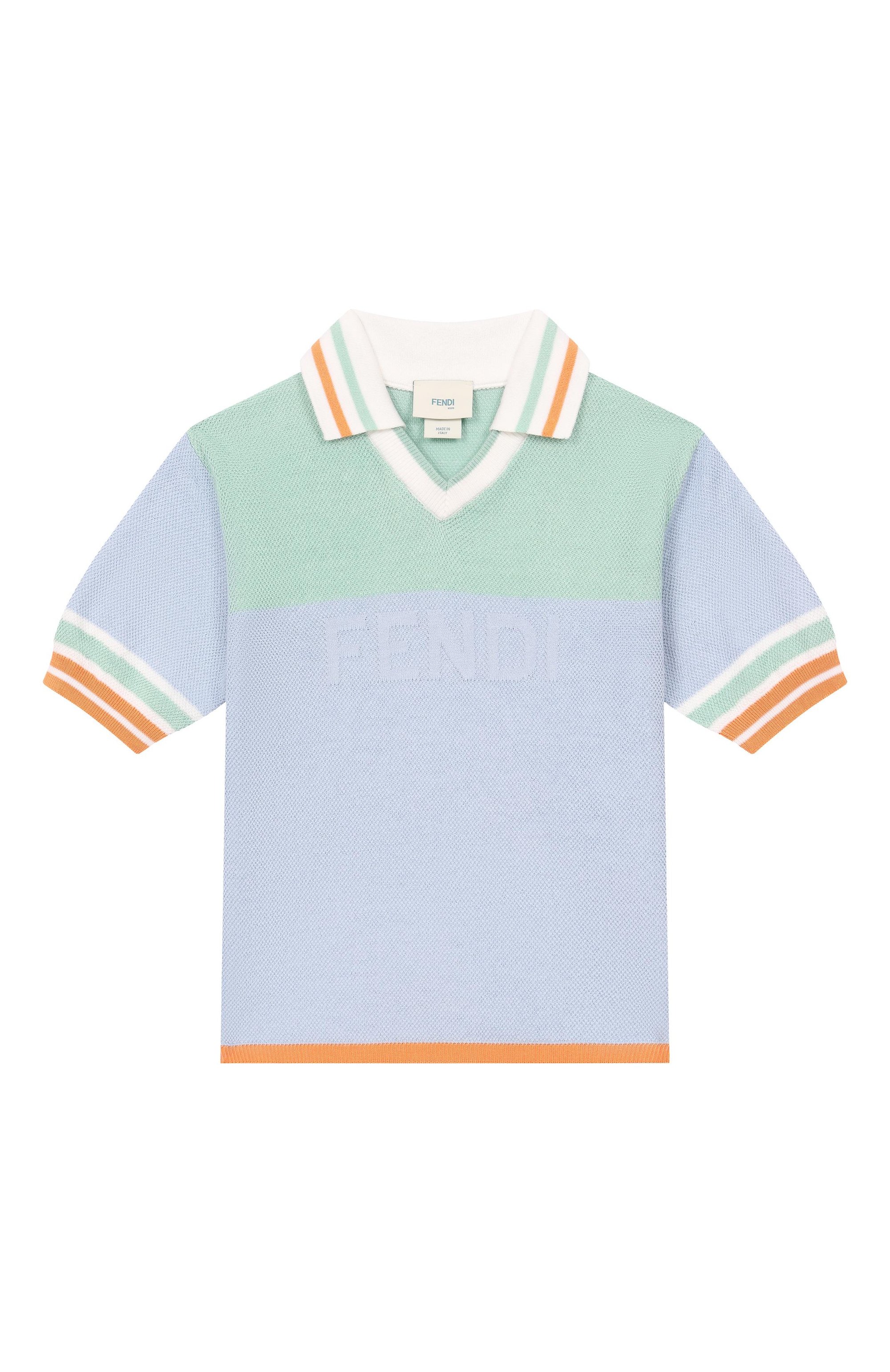Хлопковое поло FENDI голубого цвета по цене 49950 руб., арт. JMG153/AVWY, фото 1 Хлопковое поло FENDI, арт. JMG153/AVWY, фото 1
