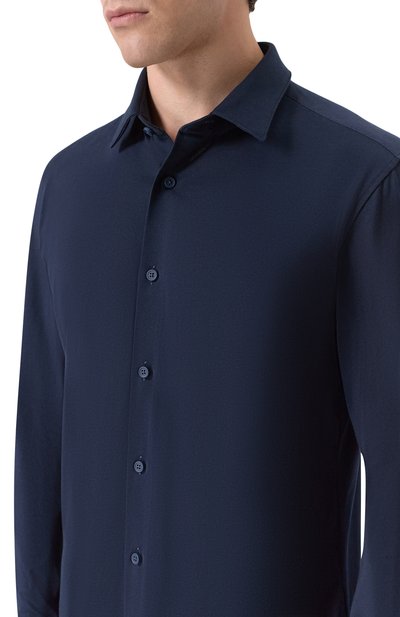 Хлопковая сорочка BOSS темно-синего цвета по цене 14950 руб., арт. 50474283, фото 5 Хлопковая сорочка BOSS, арт. 50474283, фото 5