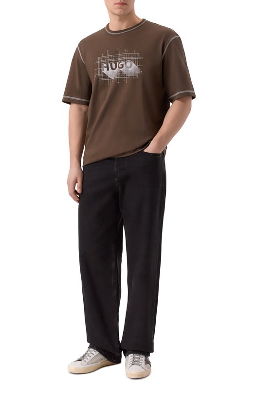 Хлопковая футболка HUGO Blue 50553498 Коричневый  50553498 Фото 2