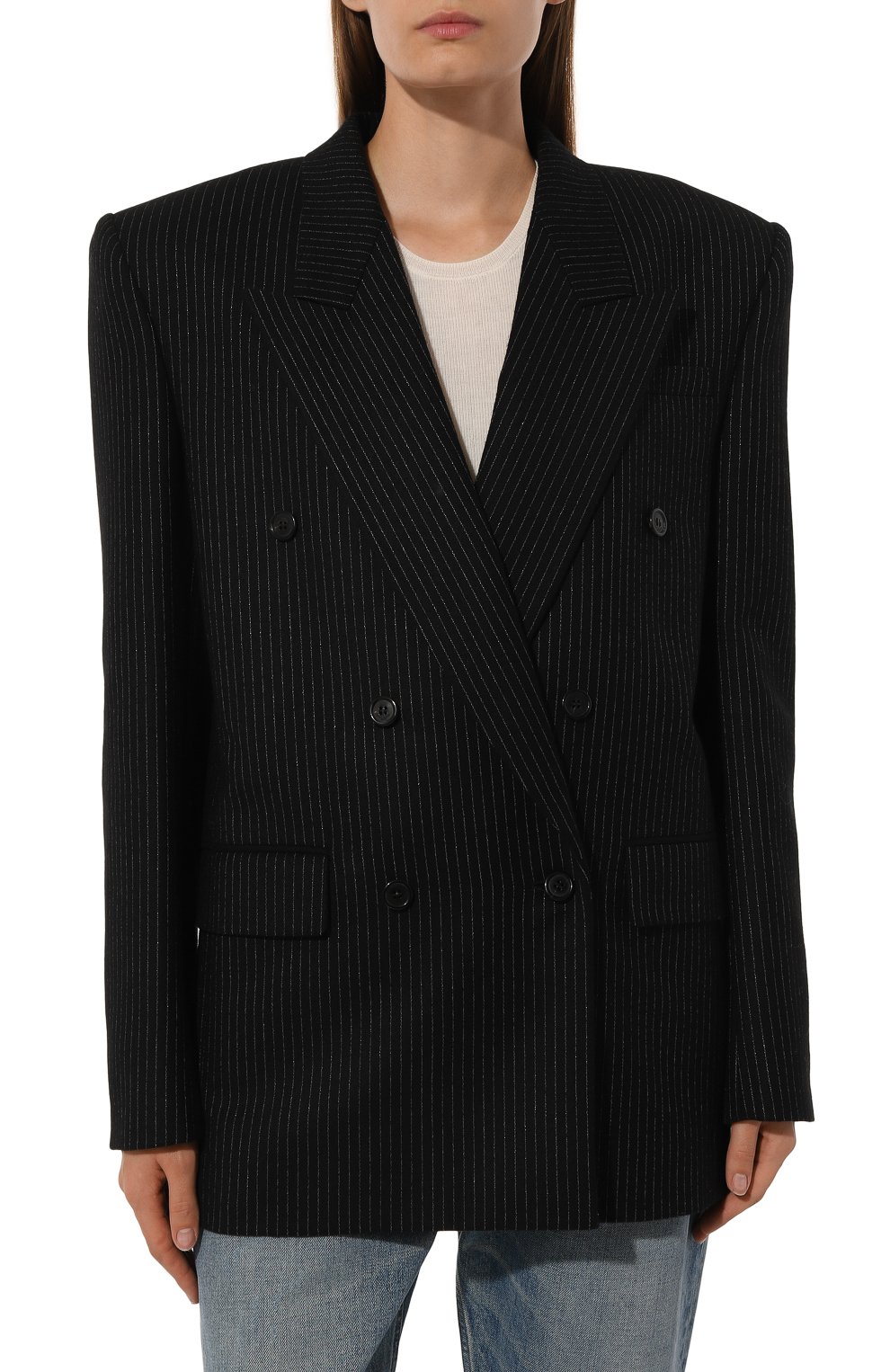 Шерстяной жакет SAINT LAURENT черного цвета по цене 360500 руб., арт. 762930/Y1A89, фото 3 Шерстяной жакет SAINT LAURENT, арт. 762930/Y1A89, фото 3
