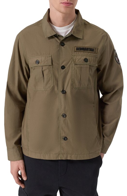 Хлопковая куртка-рубашка Aeronautica Militare 251AC032CT3505 Хаки  251AC032CT3505 Фото 3