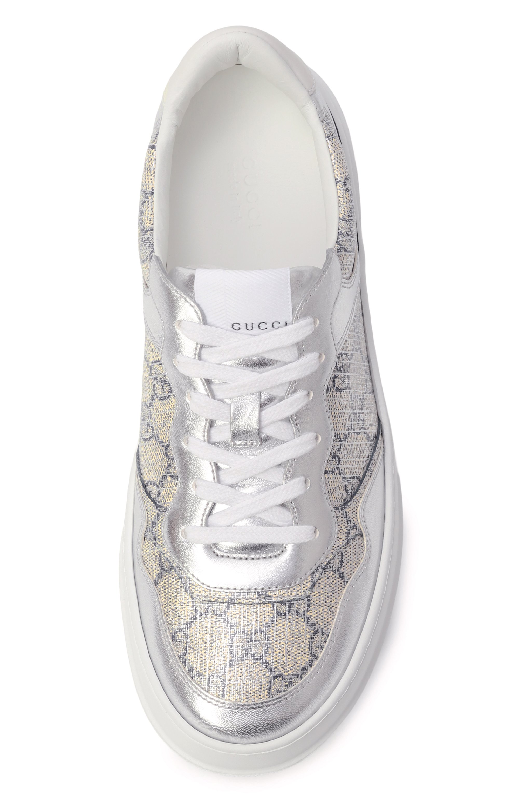 Кожаные кеды GUCCI серебряного цвета по цене 119500 руб., арт. 813197/FAD2E, фото 6 Кожаные кеды GUCCI, арт. 813197/FAD2E, фото 6