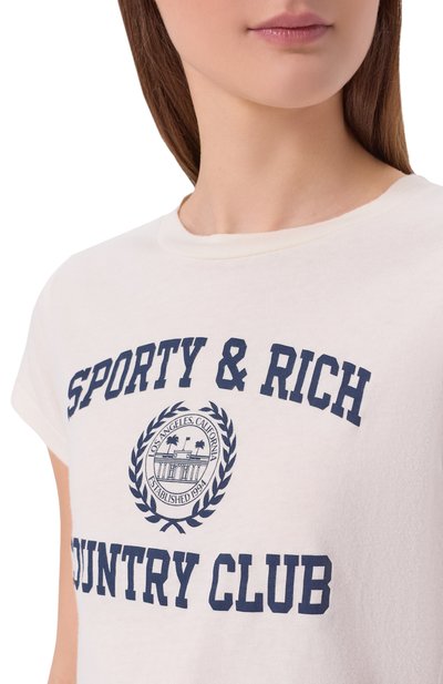 Хлопковая футболка SPORTY AND RICH кремового цвета по цене 13600 руб., арт. T011176218WH37, фото 5 Хлопковая футболка SPORTY AND RICH, арт. T011176218WH37, фото 5
