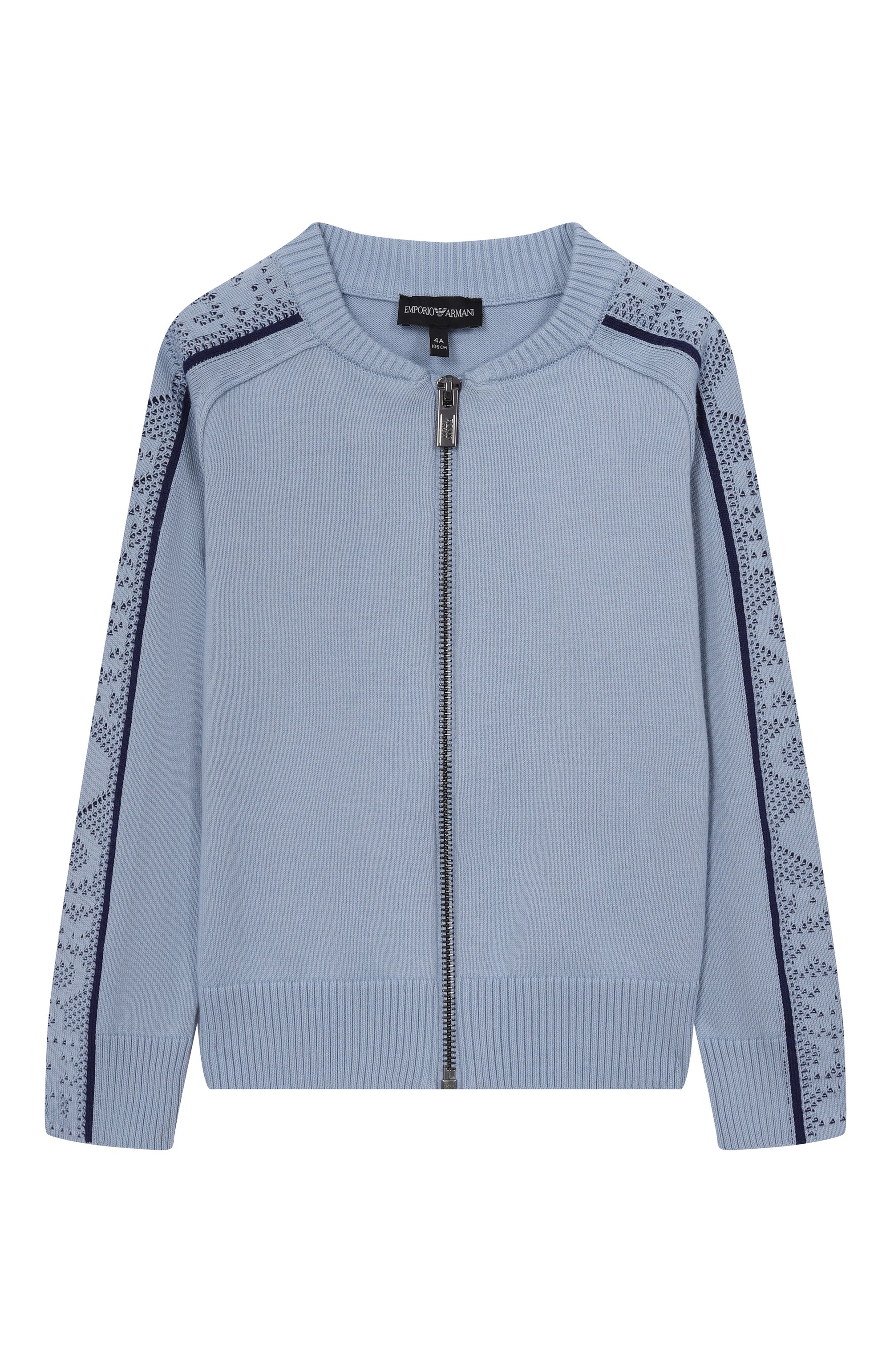 Хлопковый кардиган EMPORIO ARMANI голубого цвета по цене 17250 руб., арт. EB001218/AF23410, фото 1 Хлопковый кардиган EMPORIO ARMANI, арт. EB001218/AF23410, фото 1