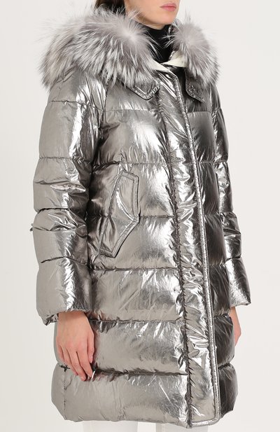 Стеганый пуховик с отделкой из меха лисы MONCLER, арт. C2-093-49973-25-549F8, фото 3