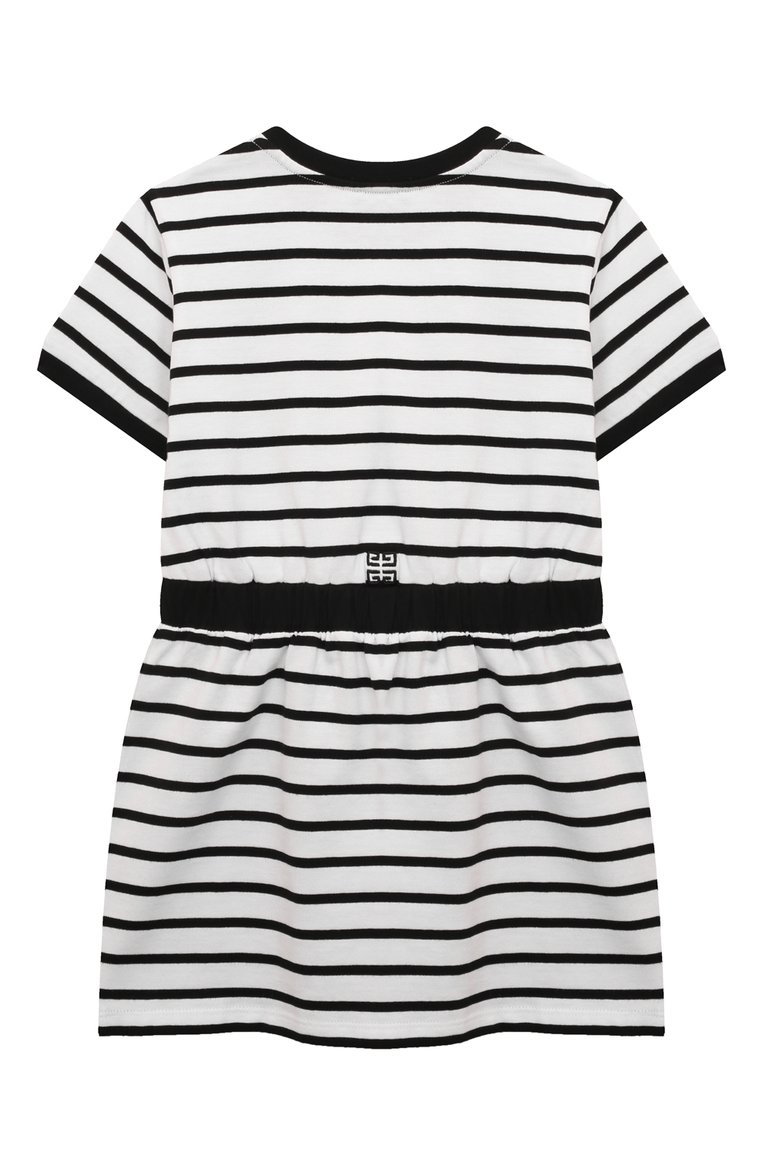 Детское хлопковое платье GIVENCHY черно-белого цвета, арт. H30043/6A-12A | Фото 2 (Материал внешний: Хлопок; Рукава: Короткие; Материал сплава: Проставлено; Драгоценные камни: Проставлено; Случай: Повседневный; Девочки Кросс-КТ: Платье-одежда; Ростовка одежда: 7 лет | 122 см, 9 лет | 134 см, 12 лет | 152 см, 5 лет | 110 см)