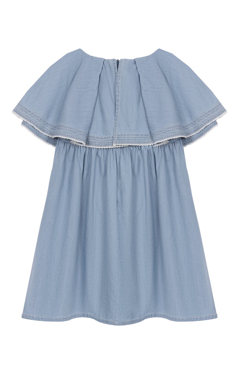 Детское хлопковое платье CHLOÉ голубого цвета, арт. C20449 | Фото 2 (Рукава: Короткие; Материал внешний: Хлопок; Материал подклада: Хлопок; Случай: Повседневный; Девочки Кросс-КТ: Платье-одежда; Ростовка одежда: 9 лет | 134 см, 5 лет | 110 см, 7 лет | 122 см, 13 - 15 лет | 158 см, 3 года | 98 см, 4 года | 104 см, 12 лет | 152 см)