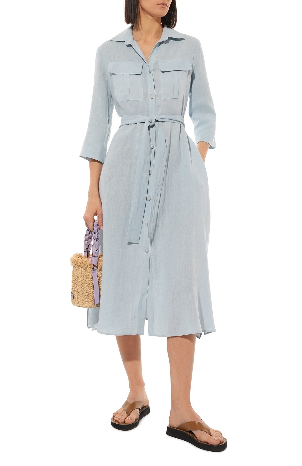 Льняное платье A MERE CO голубого цвета по цене 53500 руб., арт. AMC-RSS23-035B, фото 2 Льняное платье A MERE CO, арт. AMC-RSS23-035B, фото 2