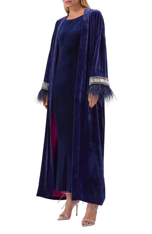 Бархатное платье YANINA T-3187A Синий  T-3187A Фото 2