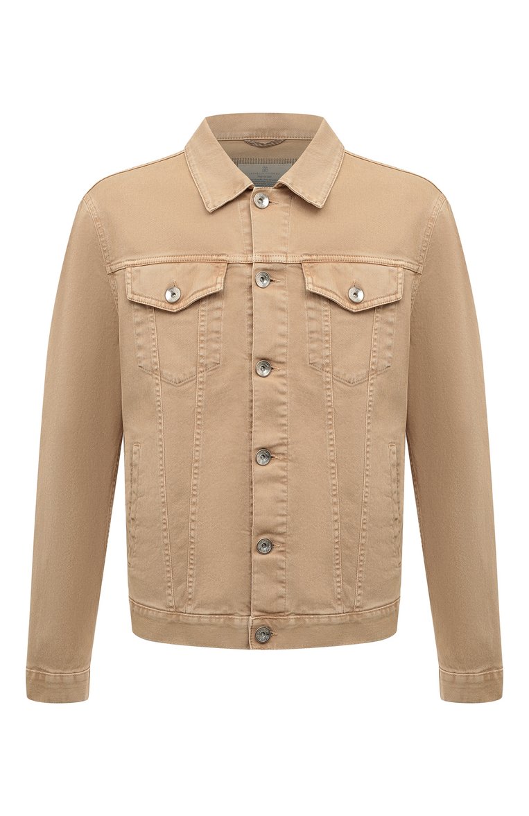 Мужская джинсовая куртка BRUNELLO CUCINELLI бежевого цвета, арт. M277P6900 | Фото 1 (Рукава: Длинные; Длина (верхняя одежда): Короткие; Материал внешний: Хлопок, Деним; Стили: Кэжуэл; Кросс-КТ: Деним, Куртка, Легкие)
