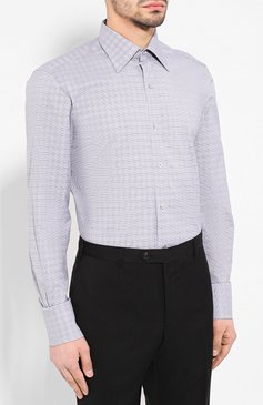 Мужская хлопковая сорочка с воротником кент TOM FORD серого цвета, арт. 5FT841/94C1JE | Фото 3 (Длина (для топов): Стандартные; Рукава: Длинные; Материал внешний: Хлопок; Статус проверки: Проверена категория, Проверено; Мужское Кросс-КТ: Сорочка-одежда; Принт: Клетка; Случай: Формальный; Манжеты: На пуговицах; Воротник: Кент; Материал сплава: Проверено, Проставлено; Драгоценные камни: Проставлено; Стили: Кэжуэл)