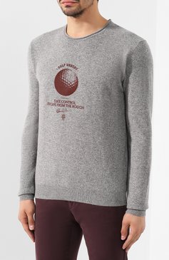 Мужской шерстяной джемпер ELEVENTY PLATINUM серого цвета, арт. 979MA0489 MAG28053 | Фото 3 (Рукава: Длинные; Длина (для топов): Стандартные; Мужское Кросс-КТ: Джемперы; Материал внешний: Шерсть; Статус проверки: Проверено, Проверена категория; Вырез: Круглый; Принт: С принтом; Стили: Кэжуэл)