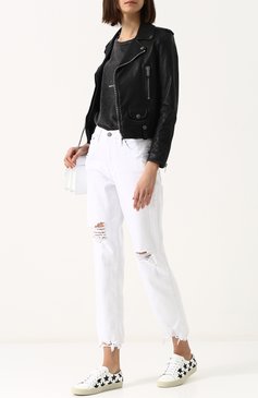 Укороченная кожаная куртка с косой молнией SAINT LAURENT, арт. 506798/YC2IF, фото 2