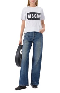 Женская хлопковая футболка MSGM белого цвета, арт. 2000MDM520 200002 | Фото 2 (Рукава: Короткие; Длина (для топов): Стандартные; Материал внешний: Хлопок; Стили: Спорт-шик; Драгоценные камни: Проставлено; Материал сплава: Проставлено; Принт: С принтом)