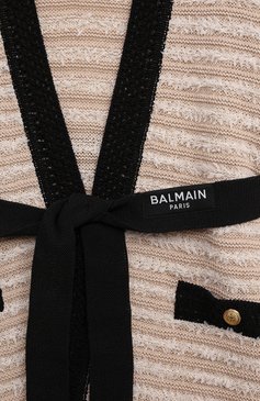 Детский кардиган из хлопка и вискозы BALMAIN бежевого цвета, арт. BU9A50 | Фото 3 (Рукава: Длинные; Материал сплава: Проставлено; Материал внешний: Хлопок, Вискоза; Девочки Кросс-КТ: Кардиган-одежда; Драгоценные камни: Проставлено; Ростовка одежда: 8 лет | 128 см, 12 лет | 152 см, 13 - 15 лет | 158 см, 10 - 11 лет | 140 - 146см, 16 лет | 164 см)