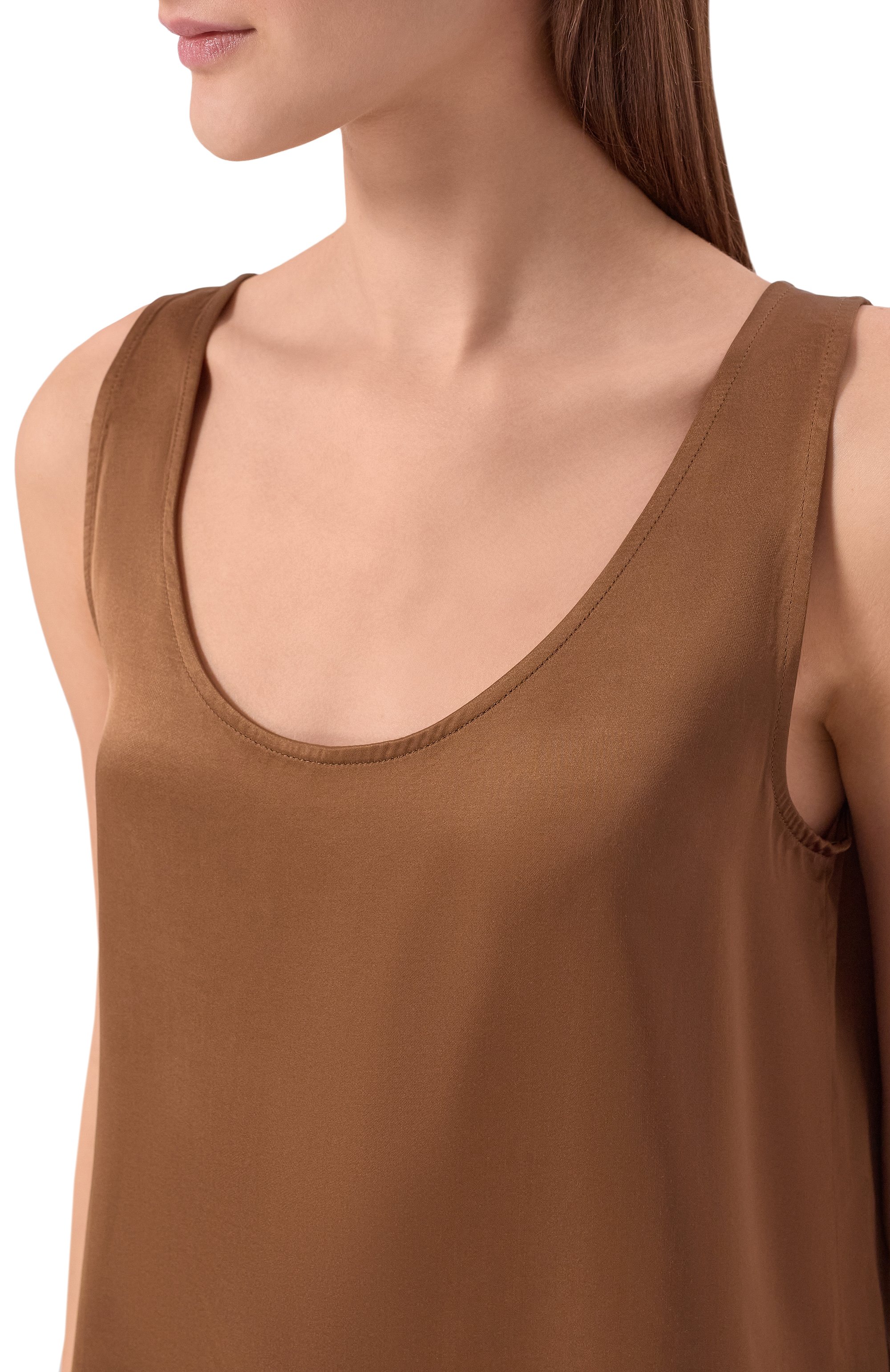 Атласный топ OFFICINE GENERALE коричневого цвета по цене 44050 руб., арт. S26WT0P057, фото 5 Атласный топ OFFICINE GENERALE, арт. S26WT0P057, фото 5