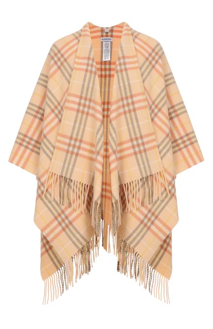Женская пончо из шерсти и кашемира BURBERRY светло-розового цвета, арт. 8102990 | Фото 1 (Длина (верхняя одежда): До середины бедра; Материал сплава: Проставлено; Материал внешний: Шерсть; Драгоценные камни: Проставлено)