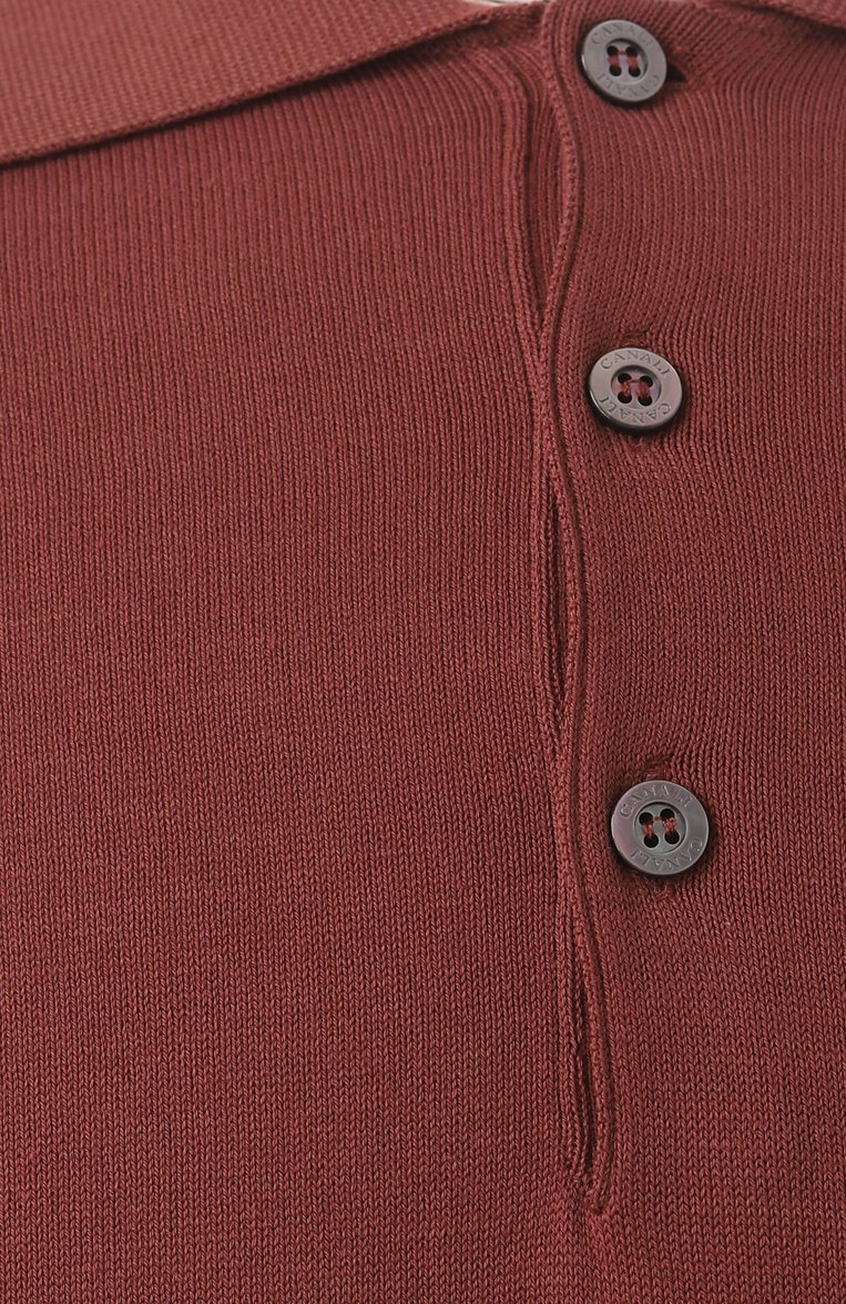 Мужское хлопковое поло CANALI бордового цвета, арт. C0017/MK00145 | Фото 6 (Рукава: Длинные; Длина (для топов): Стандартные; Кросс-КТ: Трикотаж; Застежка: Пуговицы; Стили: Кэжуэл; Материал внешний: Хлопок; Принт: Без принта)