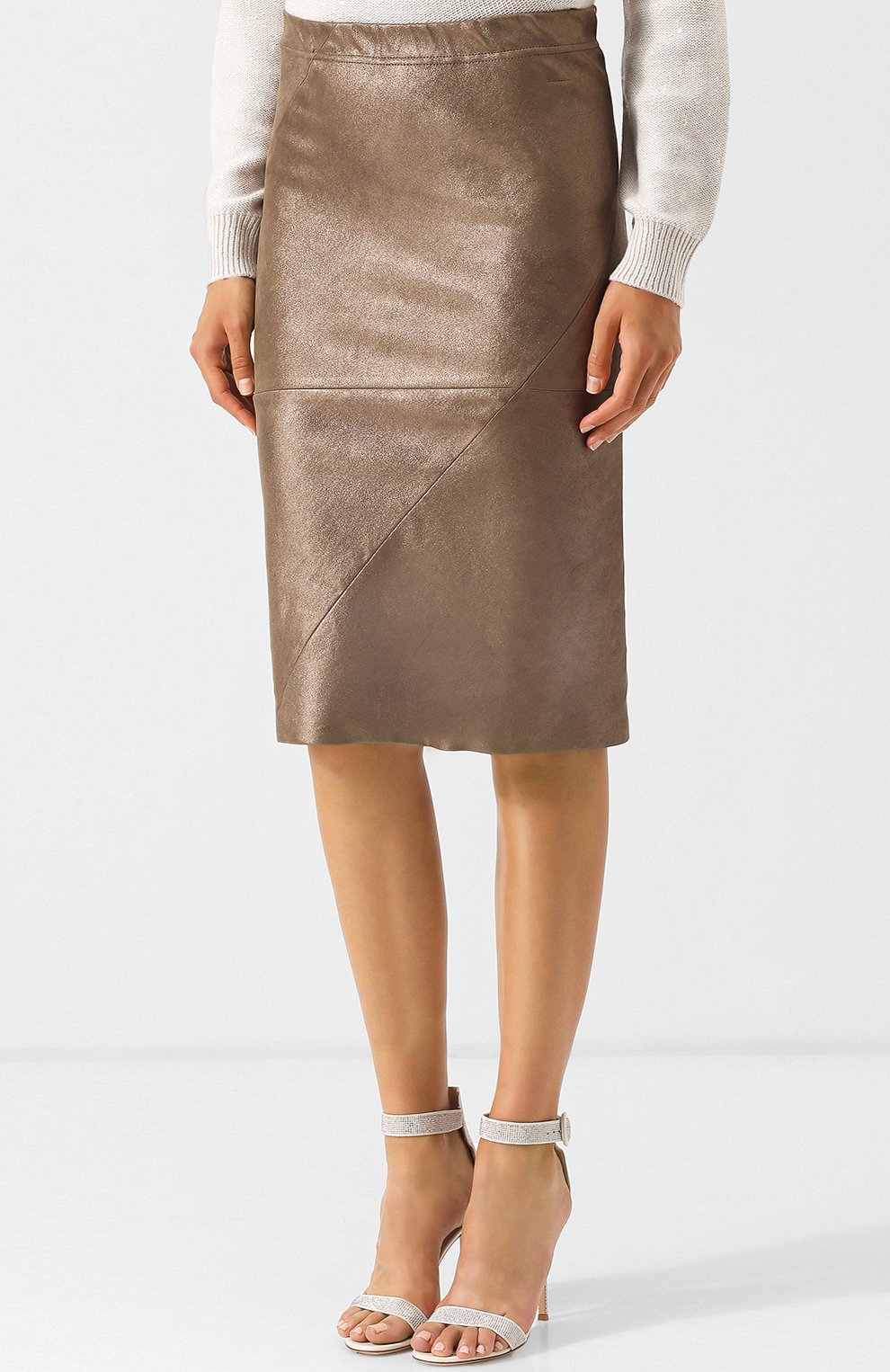 Кожаная юбка-карандаш с эластичным поясом BRUNELLO CUCINELLI, арт. M0NP0G2738, фото 3