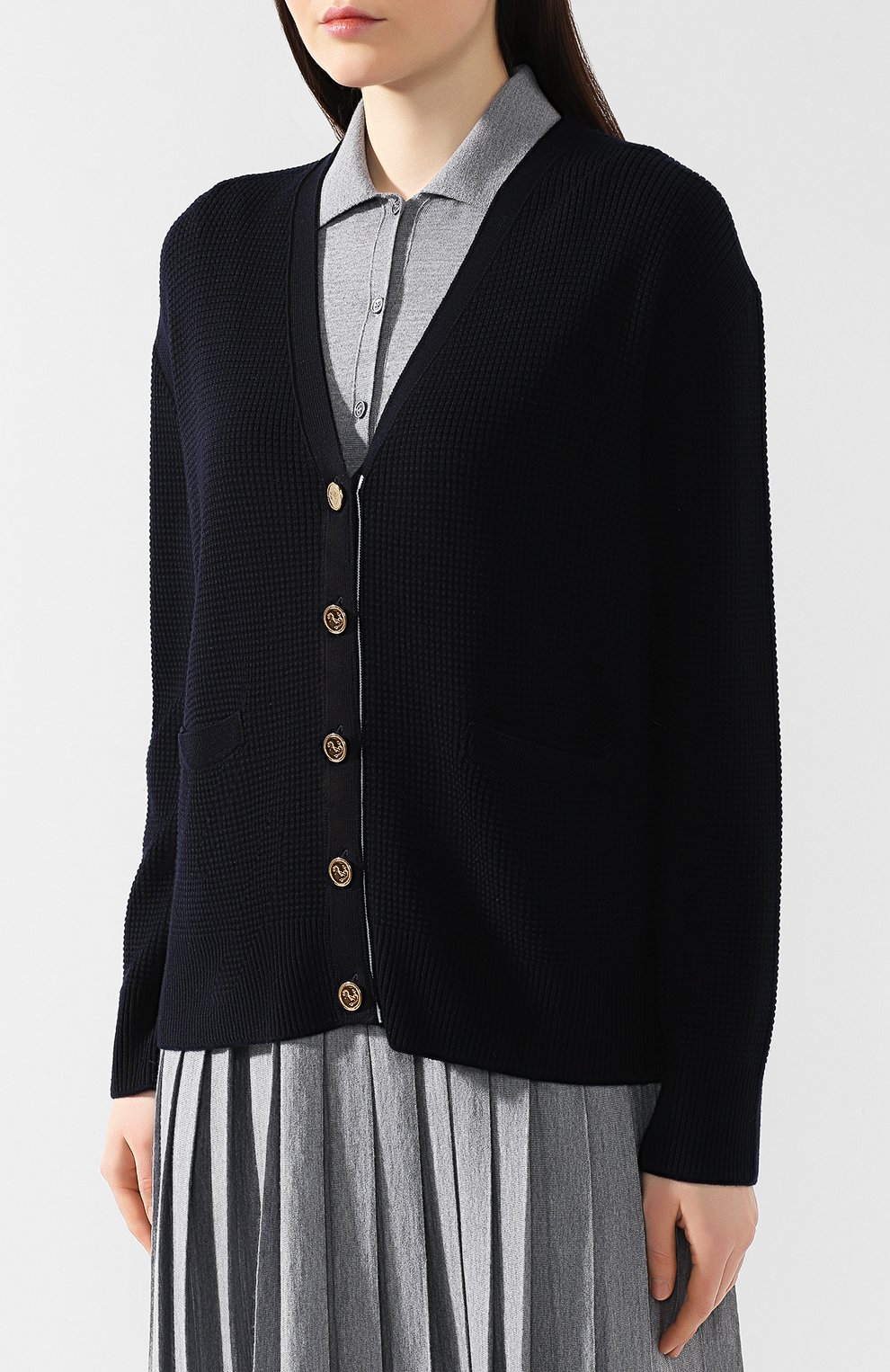 Шерстяной кардиган THOM BROWNE темно-синего цвета по цене 92300 руб., арт. FKC239A-00014 415, фото 3 Шерстяной кардиган THOM BROWNE, арт. FKC239A-00014 415, фото 3