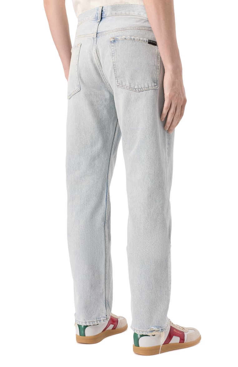 Мужские джинсы straight 7 FOR ALL MANKIND голубого цвета, арт. JSSCE180CS | Фото 4 (Длина (брюки, джинсы): Стандартные; Кросс-КТ: Деним; Материал внешний: Деним, Хлопок; Силуэт М (брюки): Прямые; Стили: Повседневный; Автоматизация ТО: Проставлено; Автоматизация состава: Проставлено; Детали: Делаве)