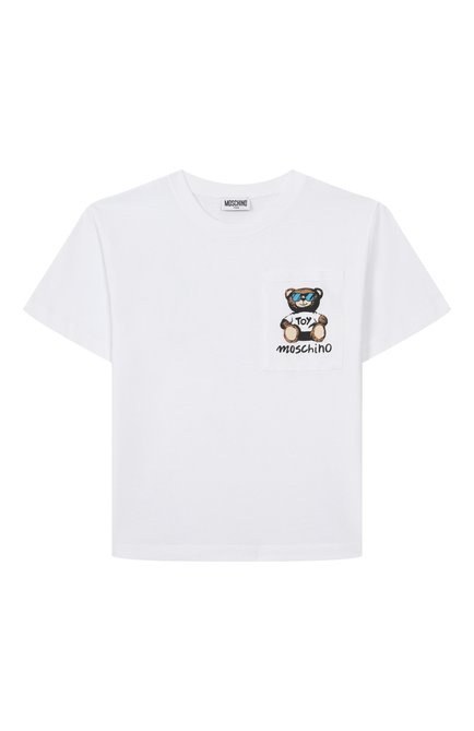 Детского комплект из футболки и шорт MOSCHINO черно-белого цвета, арт. HUG00R/LCA32/10-14 | Фото 2 (Рукава: Короткие; Драгоценные камни: Проставлено; Материал внешний: Хлопок; Материал сплава: Проставлено)