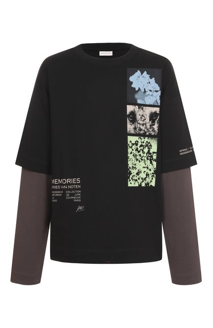 Мужская хлопковый лонгслив DRIES VAN NOTEN черного цвета, арт. 251-021119-1603 | Фото 1 (Материал сплава: Проставлено; Драгоценные камни: Проставлено; Длина (для топов): Стандартные; Материал внешний: Хлопок; Рукава: Длинные)