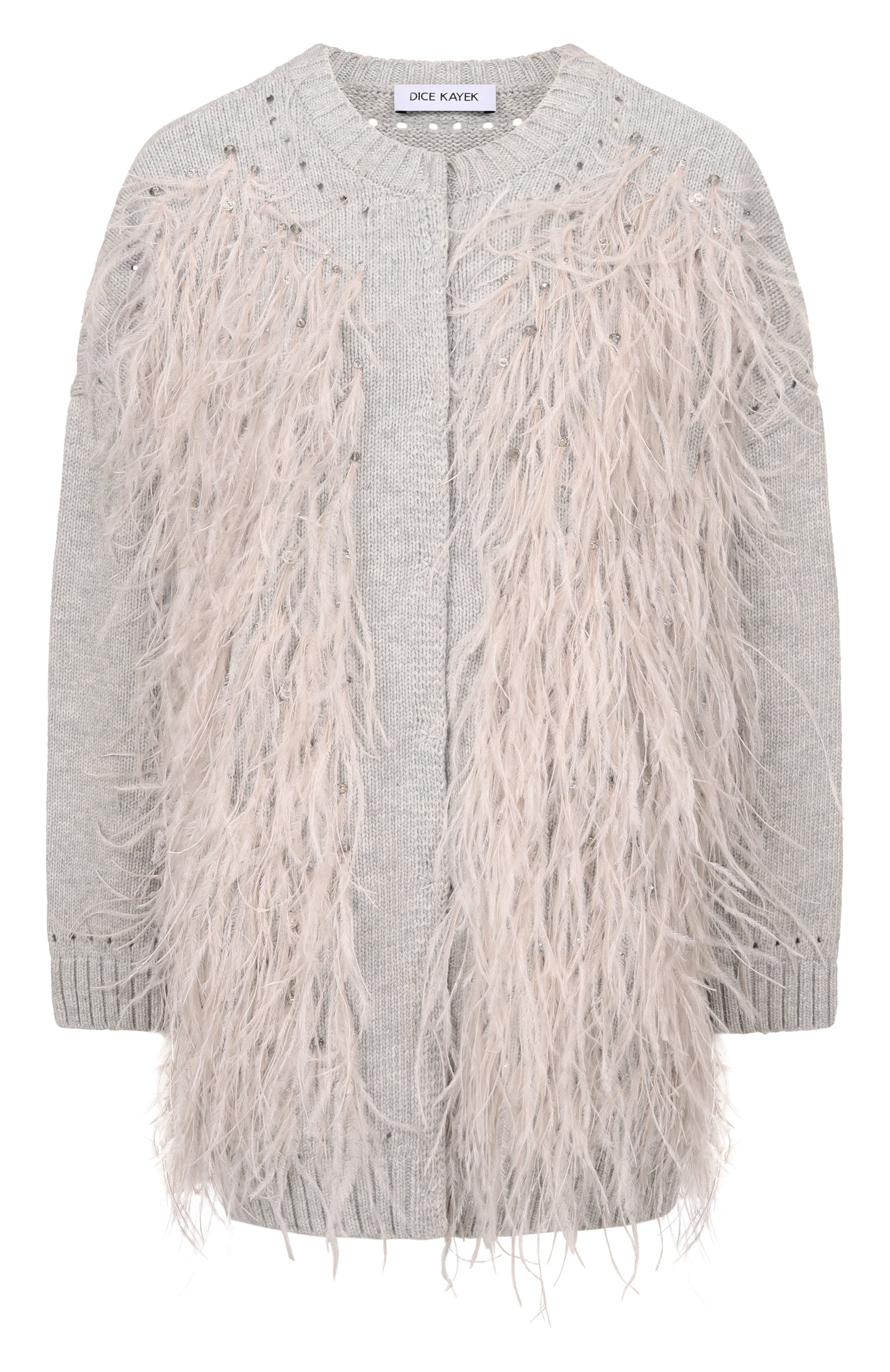 Шерстяной кардиган с отделкой перьями DICE KAYEK, арт. PF25K80520 LCR GREY, фото 1