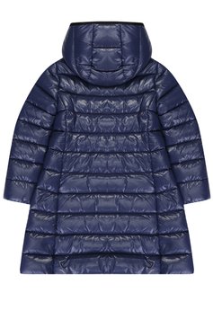 Детская пуховое пальто с капюшоном MONCLER ENFANT синего цвета, арт. C2-954-49900-05-68950/8-10A | Фото 2 (Материал подклада: Синтетический материал; Рукава: Длинные; Материал внешний: Синтетический материал, Пух и перо; Девочки Кросс-КТ: Пуховик-верхняя одежда; Кросс-КТ: Зима; Драгоценные камни: Проставлено; Материал сплава: Проставлено)