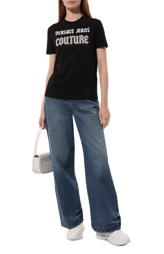 Хлопковая футболка Versace Jeans Couture 77HAHC02/CJ01C Чёрный  77HAHC02/CJ01C Фото 2