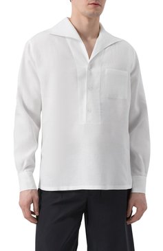 Мужская льняная рубашка DOLCE & GABBANA белого цвета, арт. G5ND3T/FU4JB | Фото 3 (Длина (для топов): Стандартные; Материал внешний: Лен; Рукава: Длинные; Материал сплава: Проставлено; Драгоценные камни: Проставлено; Случай: Повседневный; Воротник: Отложной; Стили: Минимализм; Принт: Однотонные; Манжеты: На пуговицах)