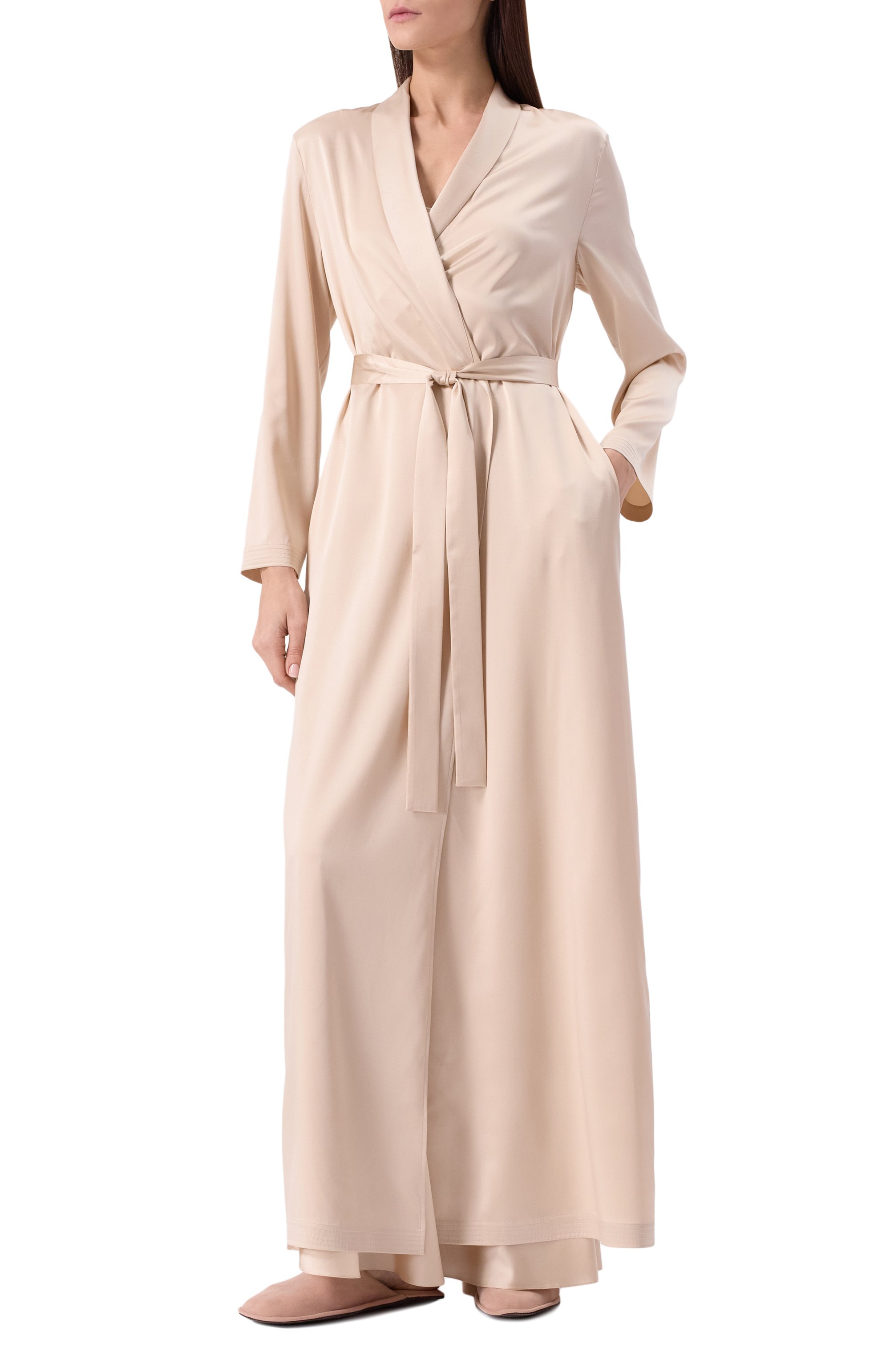 Шелковый халат EDOMO светло-бежевого цвета по цене 77900 руб., арт. C011003FW2324, фото 2 Шелковый халат EDOMO, арт. C011003FW2324, фото 2