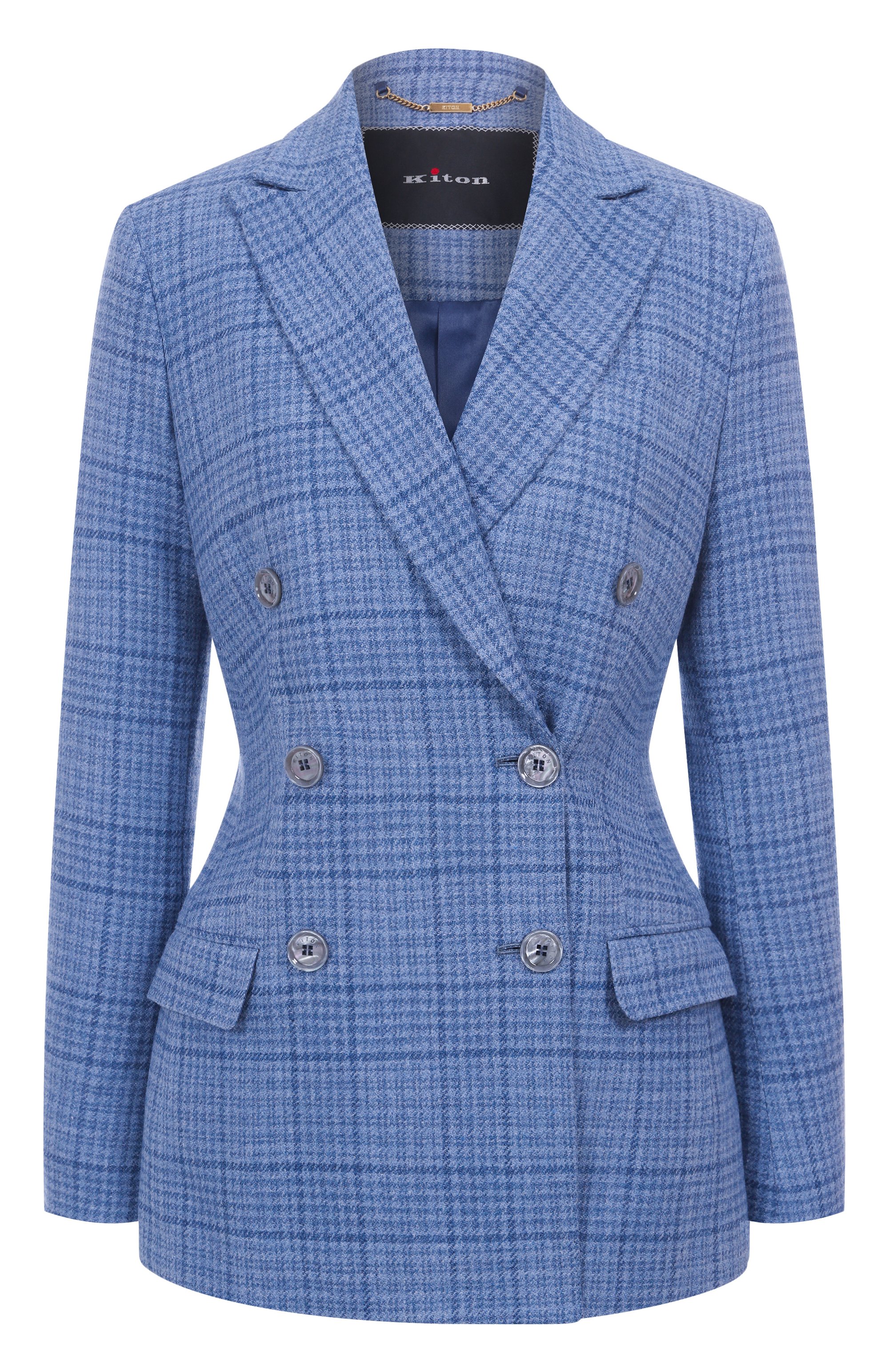 Шерстяной жакет KITON голубого цвета по цене 450500 руб., арт. D46523S0712602, фото 1 Шерстяной жакет KITON, арт. D46523S0712602, фото 1