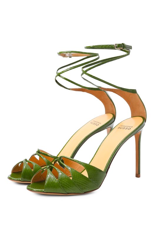 Босоножки из кожи змеи Francesco Russo R1S1015/N226 Зелёный R1S1015/N226