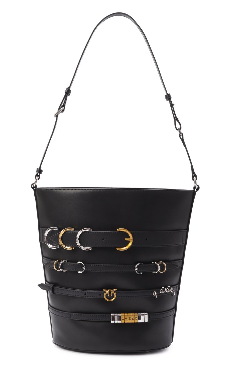 Женская сумка belts bucket PINKO черного цвета, арт. 104366/A26K | Фото 1 (Размер: large; Материал: Текстиль, Экокожа)