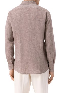 Мужская льняная рубашка BRUNELLO CUCINELLI коричневого цвета, арт. MM6840658 | Фото 4 (Рукава: Длинные; Материал внешний: Лен; Длина (для топов): Стандартные; Случай: Повседневный; Манжеты: На пуговицах; Принт: Однотонные; Воротник: Кент; Стили: Кэжуэл)
