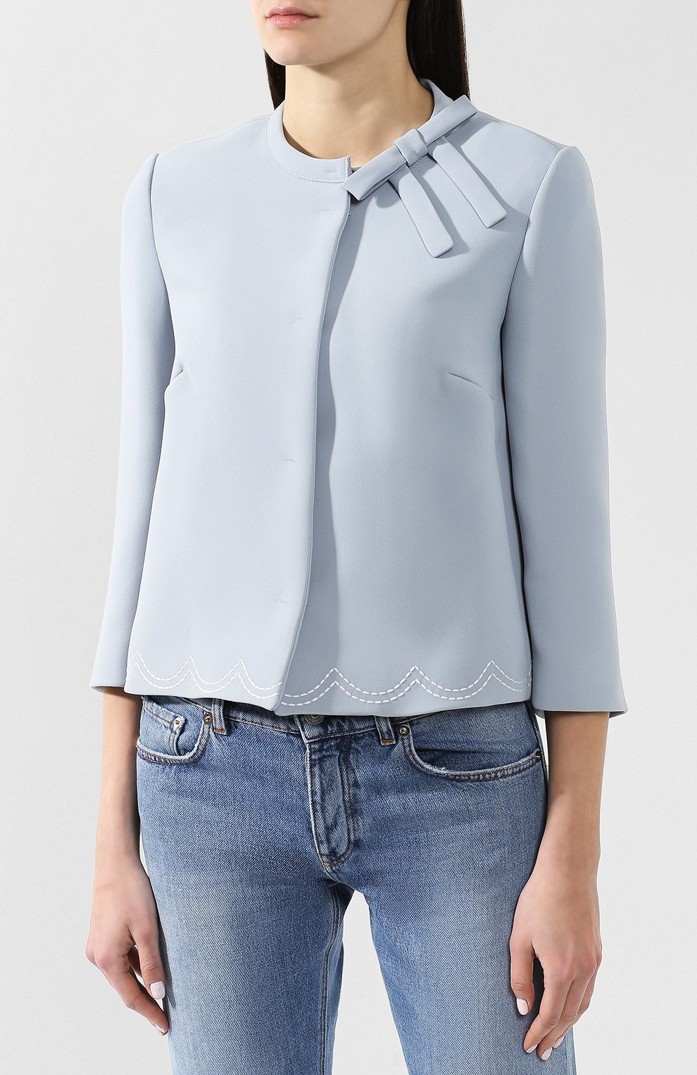 Укороченный жакет REDVALENTINO голубого цвета по цене 67550 руб., арт. RR3CEA25/1FR, фото 3 Укороченный жакет REDVALENTINO, арт. RR3CEA25/1FR, фото 3