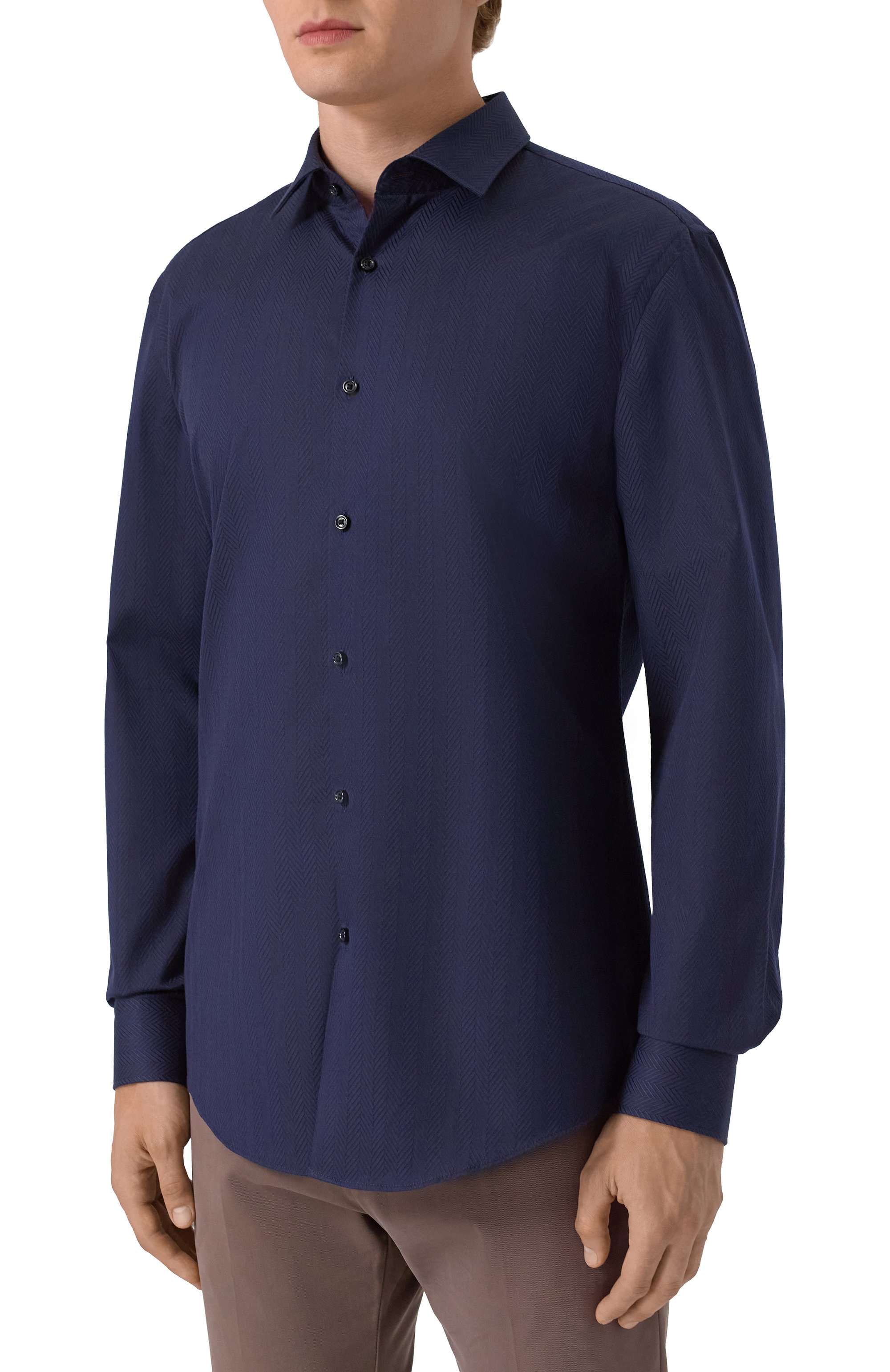 Хлопковая рубашка HUGO темно-синего цвета по цене 12500 руб., арт. 50545013, фото 3 Хлопковая рубашка HUGO, арт. 50545013, фото 3