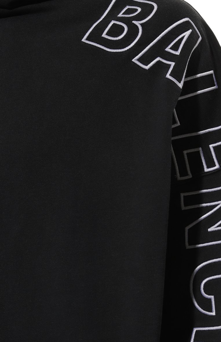 Мужской хлопковое худи BALENCIAGA черного цвета, арт. 739024/T0VV2 | Фото 5 (Рукава: Длинные; Материал внешний: Хлопок; Длина (для топов): Стандартные; Стили: Спорт-шик; Мужское Кросс-КТ: Худи-одежда; Принт: С принтом)