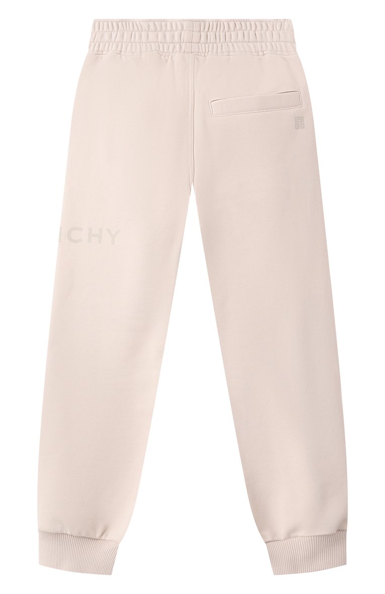 Детские хлопковые джоггеры GIVENCHY кремвого цвета, арт. H30690 | Фото 2 (Нос: Не проставлено; Материал подклада: Хлопок; Материал сплава: Проставлено; Девочки Кросс-КТ: Брюки-спорт, Джоггеры-одежда; Материал внешний: Хлопок; Ростовка одежда: 5 лет | 110 см, 9 лет | 134 см, 12 лет | 152 см, 13 - 15 лет | 158 см, 7 лет | 122 см)