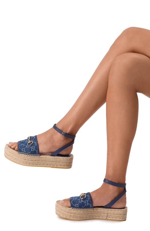Комбинированные босоножки Gucci 817228/FAD9U Синий  817228/FAD9U Фото 2