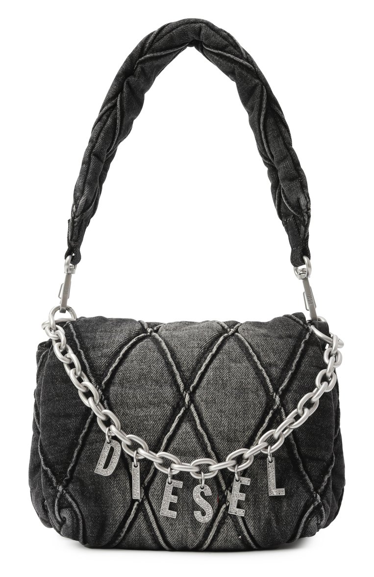 Женская сумка charm-d small DIESEL черного цвета, арт. X09597/P6330 | Фото 1 (Материал: Текстиль, Деним; Размер: small; Автоматизация состава: Проставлено; Автоматизация ТО: Проставлено)