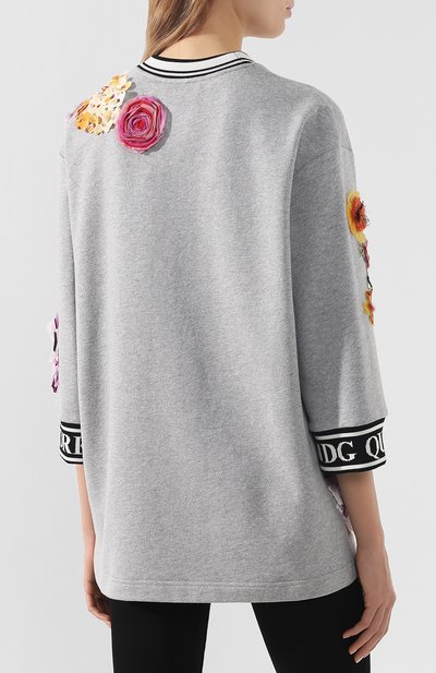 Хлопковый пуловер DOLCE & GABBANA светло-серого цвета по цене 399500 руб., арт. F9E14Z/FU7DU, фото 4 Хлопковый пуловер DOLCE & GABBANA, арт. F9E14Z/FU7DU, фото 4