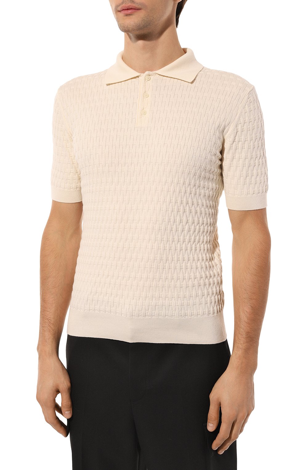 Поло из хлопка и шерсти TRUSSARDI кремового цвета по цене 16600 руб., арт. 52M00725-0F000819, фото 3 Поло из хлопка и шерсти TRUSSARDI, арт. 52M00725-0F000819, фото 3